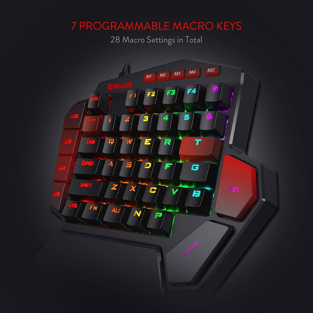 Redragon K585 DITI 한손 RGB 기계식 게이밍 키보드 타입-C 프로 키패드 온보드 매크로 키 7개 탈부착 손목 받침대 42개 (블랙-블루 스위치) - 상세 이미지 3
