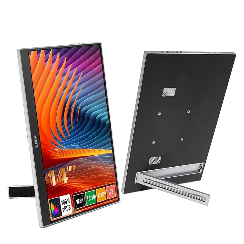 Anmite 휴대용 모니터 14인치 컴퓨터 PS4 디스플레이 USB-C Xbox 포함 LED 모바일 외장 메탈 인클로저 Type-C 스크린 HDMI 스피커 노트북 게이밍 1200P - 상세 이미지 2