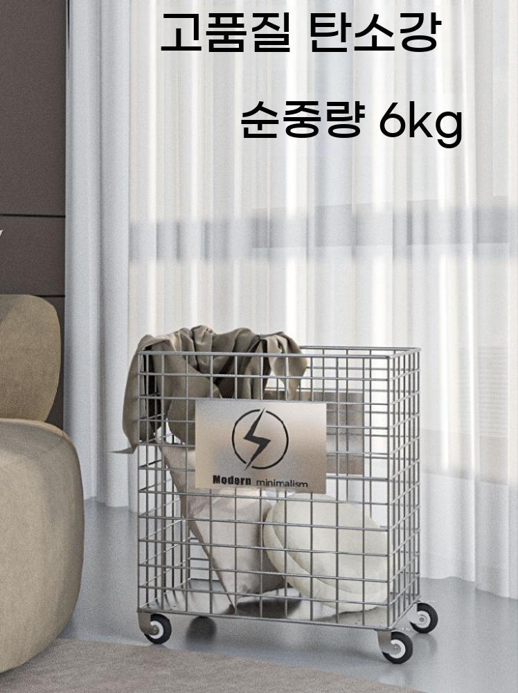 이동식 트롤리 빨래 수납함 세탁실 세탁물 바퀴달린 스텐 수거함 바구니 철망 철제 세탁 - 상세 이미지 3