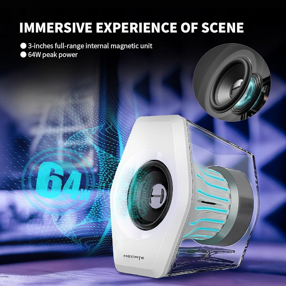 Edifier G2000 Pro 64W 데스크탑 블루투스 AUX USB 노트북 멀티미디어 입력 맥 PC 우퍼 RGB 게이밍 2.0 3.5mm 화이트 스피커 조명 컴퓨터 Black - 상세 이미지 2