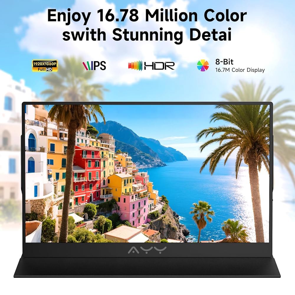 memzuoix 15인치 휴대용 모니터 FHD - HDMI 및 스크린 1080P 여행용 블랙 스피커 HDR 포함 sRGB 게임/맥/PS5용 VESA 100 0.6kg(1.3파운드) - 상세 이미지 2