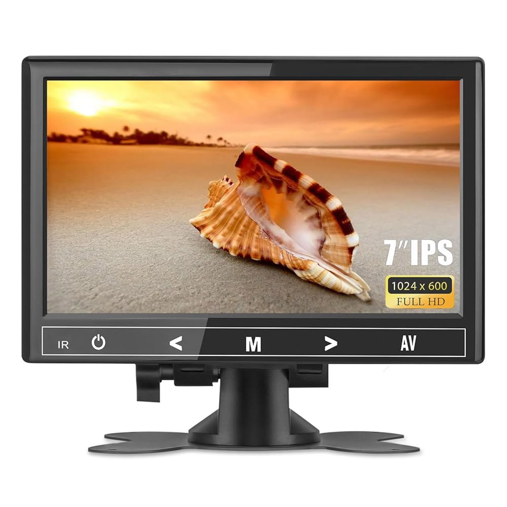 Haiway 7인치 미니 모니터, 1024X600 카메라/게임용, 소형 리모컨 VGA 내장, AV PC/CCTV/라즈베리 IPS 및 이어폰 HDMI PI/보안 잭 스피커 모니터 - 상품 이미지