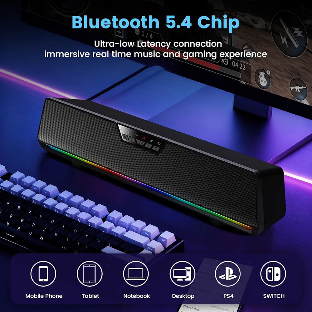 ottosing 데스크톱용 컴퓨터 스피커, HiFi 사운드, 전원 블루투스 조명 모니터용 노트북 PC 클리어 RGB USB 데스크톱 C/USB 사운드바 서지 - 상세 이미지 2