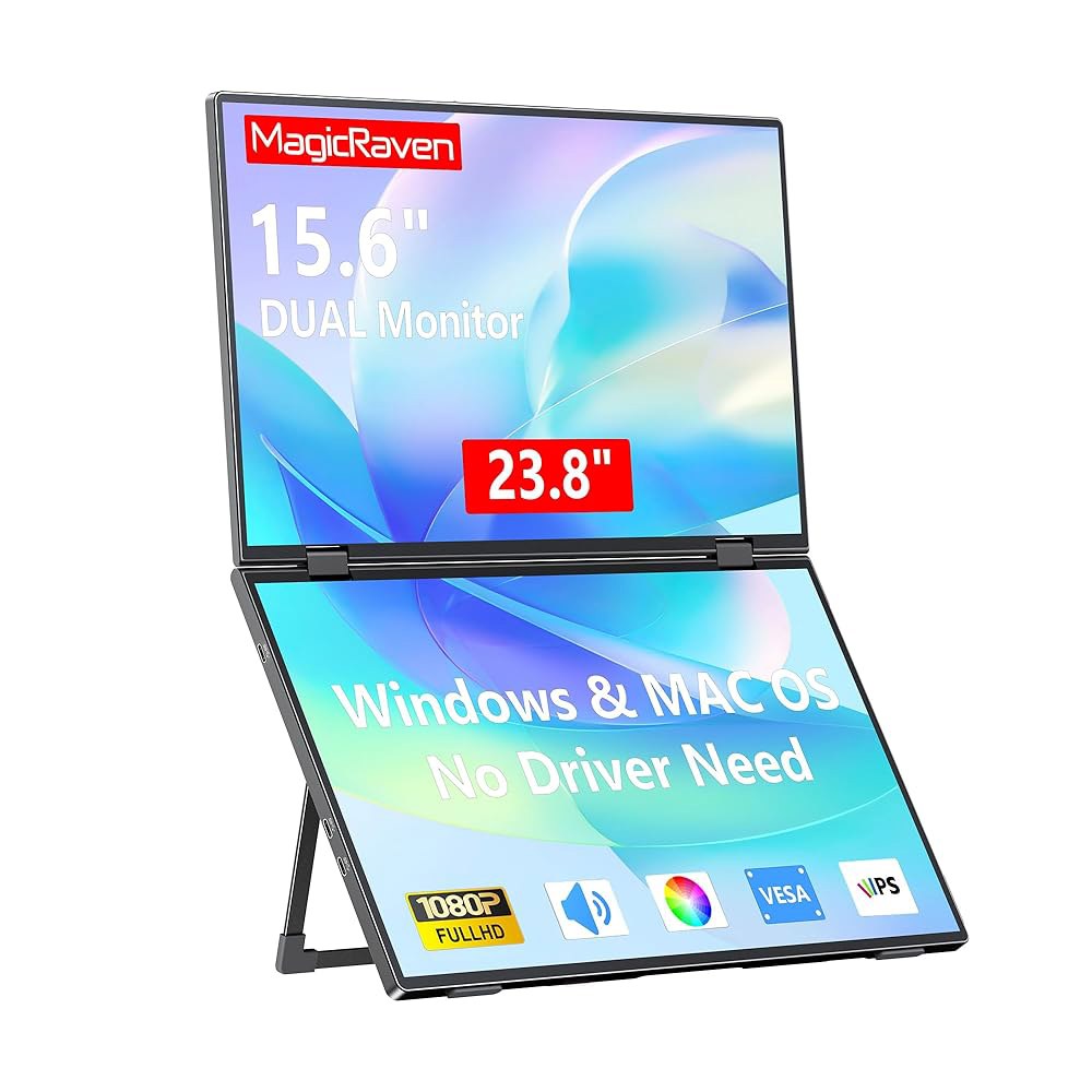 MAGICRAVEN 휴대용 모니터, 노트북 대형 스크린, 스마트 번째 PC 스피커 모니터 두 휴대폰용 익스텐더 및 커버, 디스플레이 게이밍 - 상품 이미지