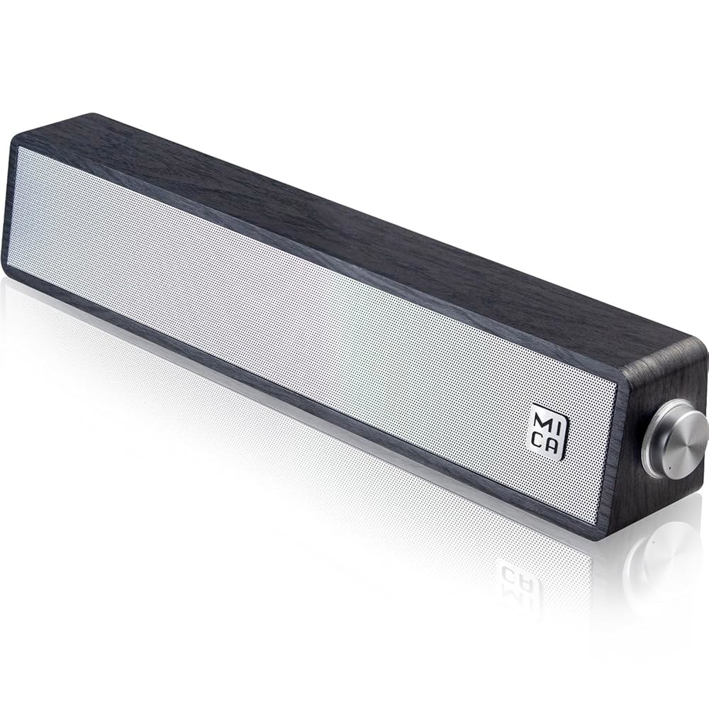 MICA 컴퓨터 스피커, 유선 사운드 PC USB 데스크탑 전원 연결, 바, Aux 태블릿용 모니터, 각진 3.5mm 미니 노트북, 사운드바, (그레이) 목재 Gray - 상품 이미지