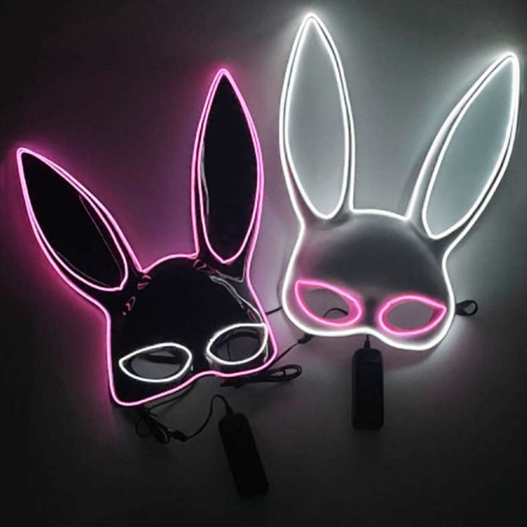 LED 발광 토끼 소품 인형탈 할로윈 바 공연 마스크 페스티벌 가면 - 상품 이미지