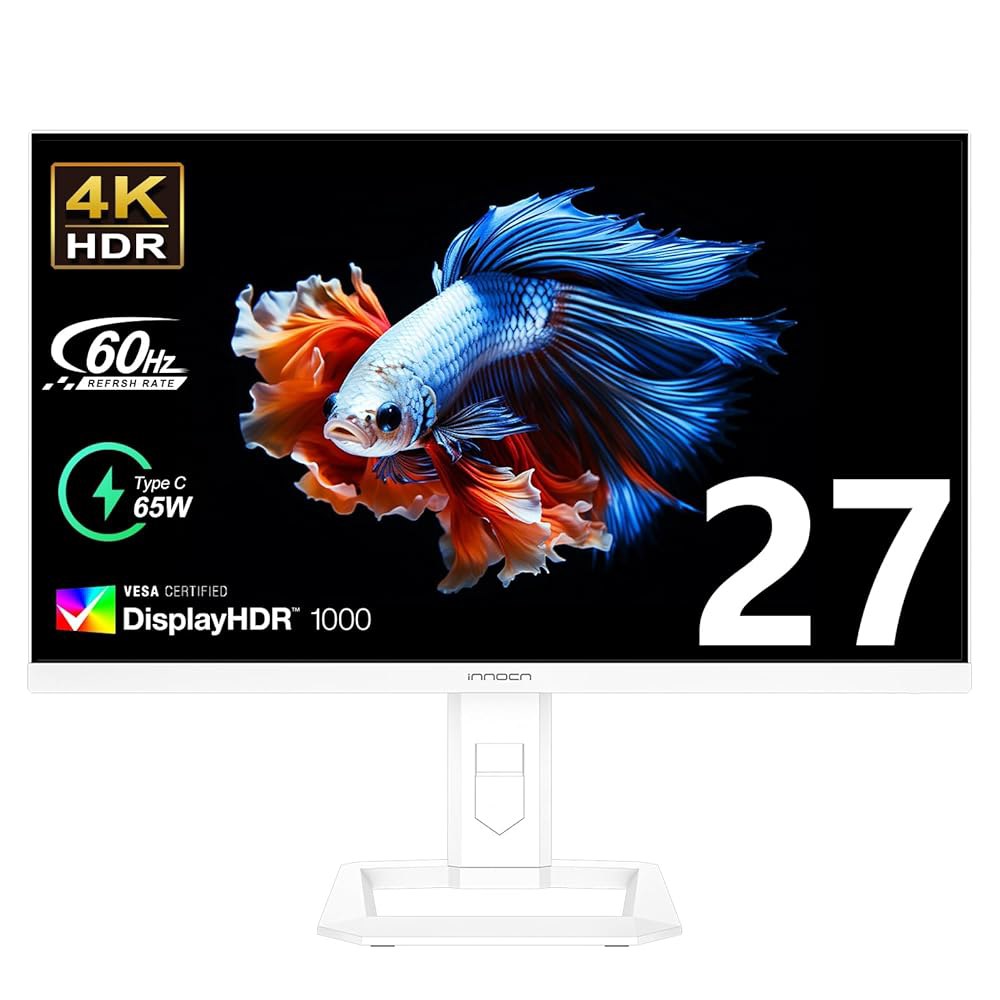 INNOCN 27인치 미니 LED 4K 밝기, IPS, sRGB, HDMI HDR1000, 장착 1.07B 높이 자동 모니터, 화이트 99 DP, 조절 가능, 색상, USB-C, - 상품 이미지