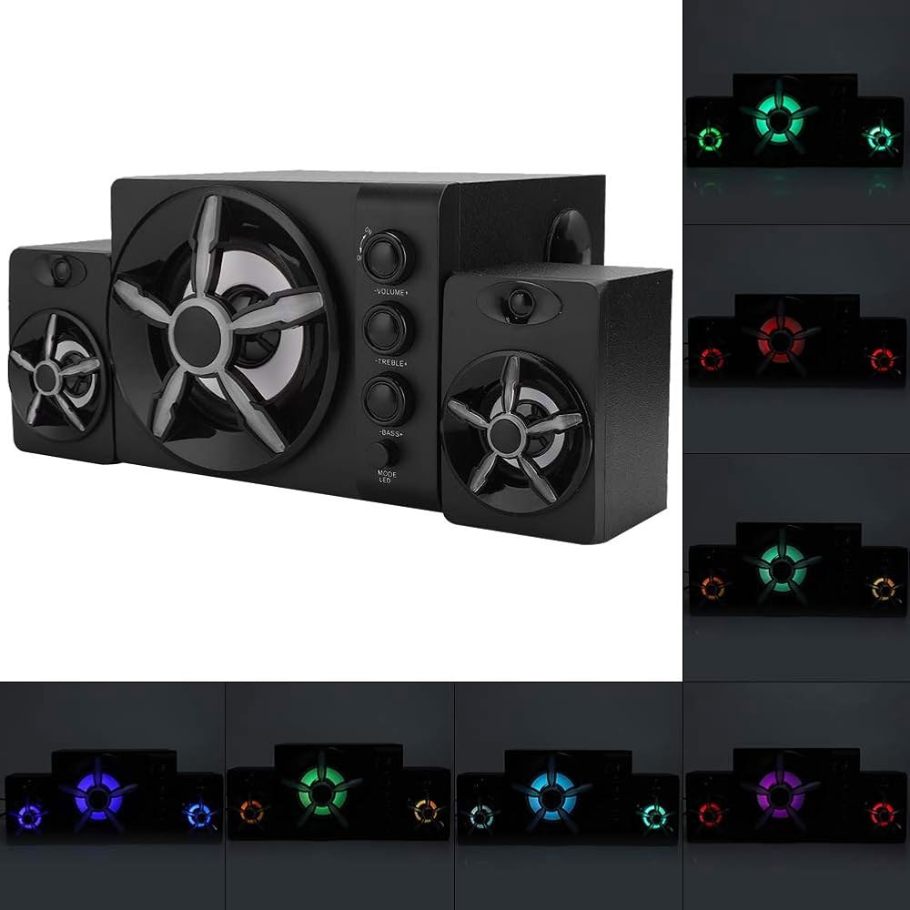 Yoidesu 스테레오 스피커 시스템, 10.2cm(4인치) 색상 노트북 PC 조명 - 컴퓨터 서브우퍼, 컴퓨터에 적합 호흡 오디오 또는 멀티미디어 및 7가지 3.5mm 세트, - 상품 이미지