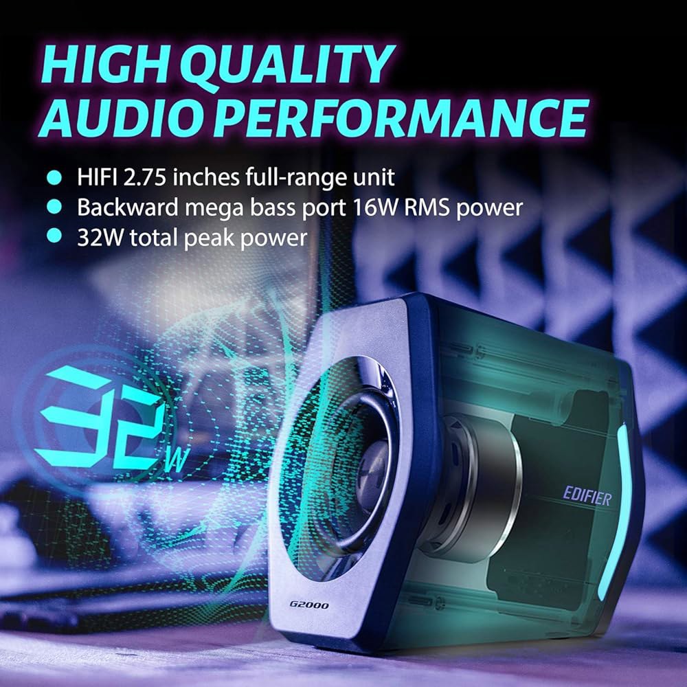 Edifier G2000 32W PC 컴퓨터 데스크톱 블루투스 RGB 스피커 노트북 USB 조명 멀티미디어 블랙 입력 AUX 우퍼 게이밍 맥 3.5mm Black - 상세 이미지 2