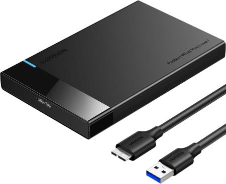 Ugreen Group Limited UGREEN 2.5인치 하드 드라이브 인클로저 USB 3.0에서 SATA III 어댑터로 SSD 및 HDD 9.5mm 7mm 외장 WD Seagate Toshiba 삼성 Black