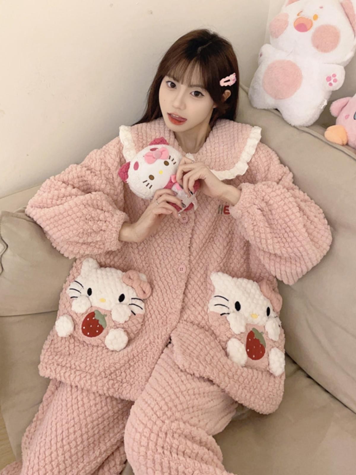 산리오 수면잠옷 시나몬롤 여성 가을 겨울 산호 플리스 귀여운 홈웨어 TN-22321 S 30.0-40.0kg - 상세 이미지 2