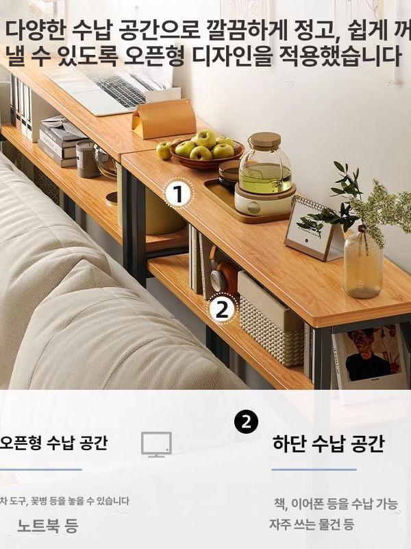 선반 정리대 수납 전시 진열장 조립 캐비닛 협탁 오픈형 더블 120 20cm 옐로우 페어 우드 블랙 - 상세 이미지 5