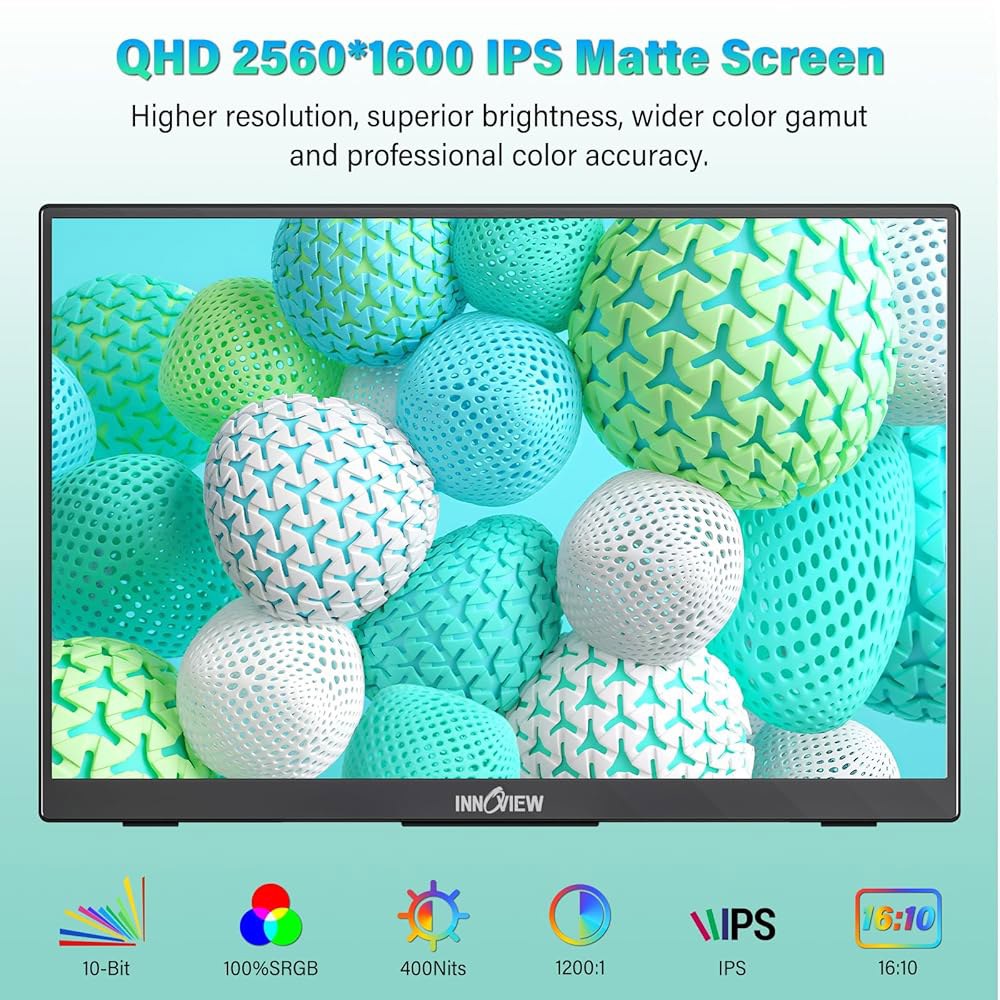 InnoView 16인치 2.5K 120Hz 휴대용 제외) sRGB HDMI Type-C 킥스탠드 아이 (어댑터 여행용 내장 100 스피커 VESA 2 QHD 400Nits 및 - 상세 이미지 3