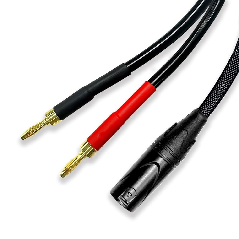 Meamaz XLR - 바나나 스피커 나일론 커버, 수 플러그 1팩 케이블, 12AWG 와이어, 바나나-스피커 브레이드 튼튼한 앰프용(블랙/2M) 파워 2 OFC - 상품 이미지