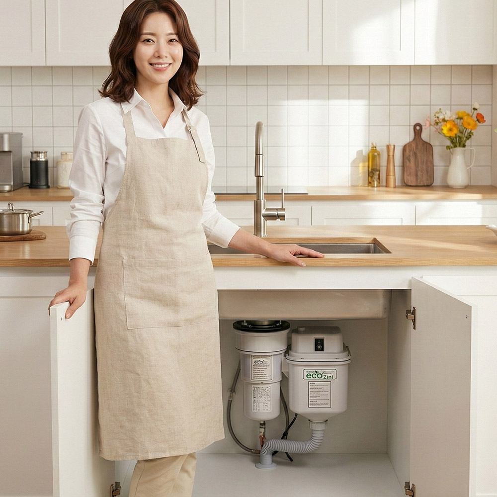 [에코지니] 국내생산 싱크대 음식물처리기 환경부인증 특허보유 4세대 음식물처리기  고장없는 국내생산 싱크대형 음식물분쇄기