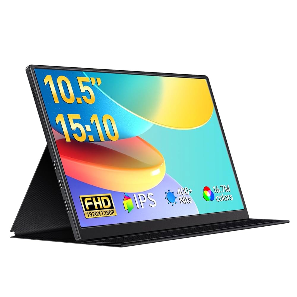 VOKENSU 소형 휴대용 모니터 10.5인치 HDMI FHD 미니 USB 스크린, 400니트 여행용 울트라 IPS 포함, 1280P C 스마트 PC용 커버 스피커 및 15 10 - 상품 이미지