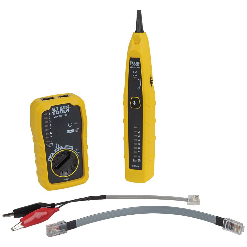 Klein Tools VDV500-705 와이어 트레이서 및 데이터 RJ12 케이블용 톤 제너레이터 동축, 인터넷, RJ11, 키트, 이더넷, RJ45, 프로브 비디오 스피커, - 상품 이미지