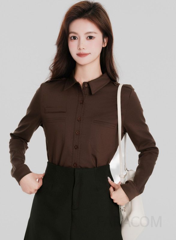 여성 베이직 스트레이트 기모 안감 포근한 카라 긴팔 셔츠 코디 오피스룩 출근룩 단정함 - 상세 이미지 4