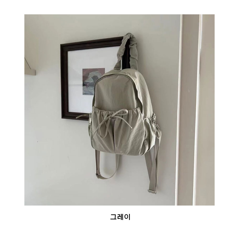 가벼운 캐주얼 미니 백팩 아담한 미니멀 배낭 작은 리본 셔링 데일리 경량 백팩 - 상세 이미지 3
