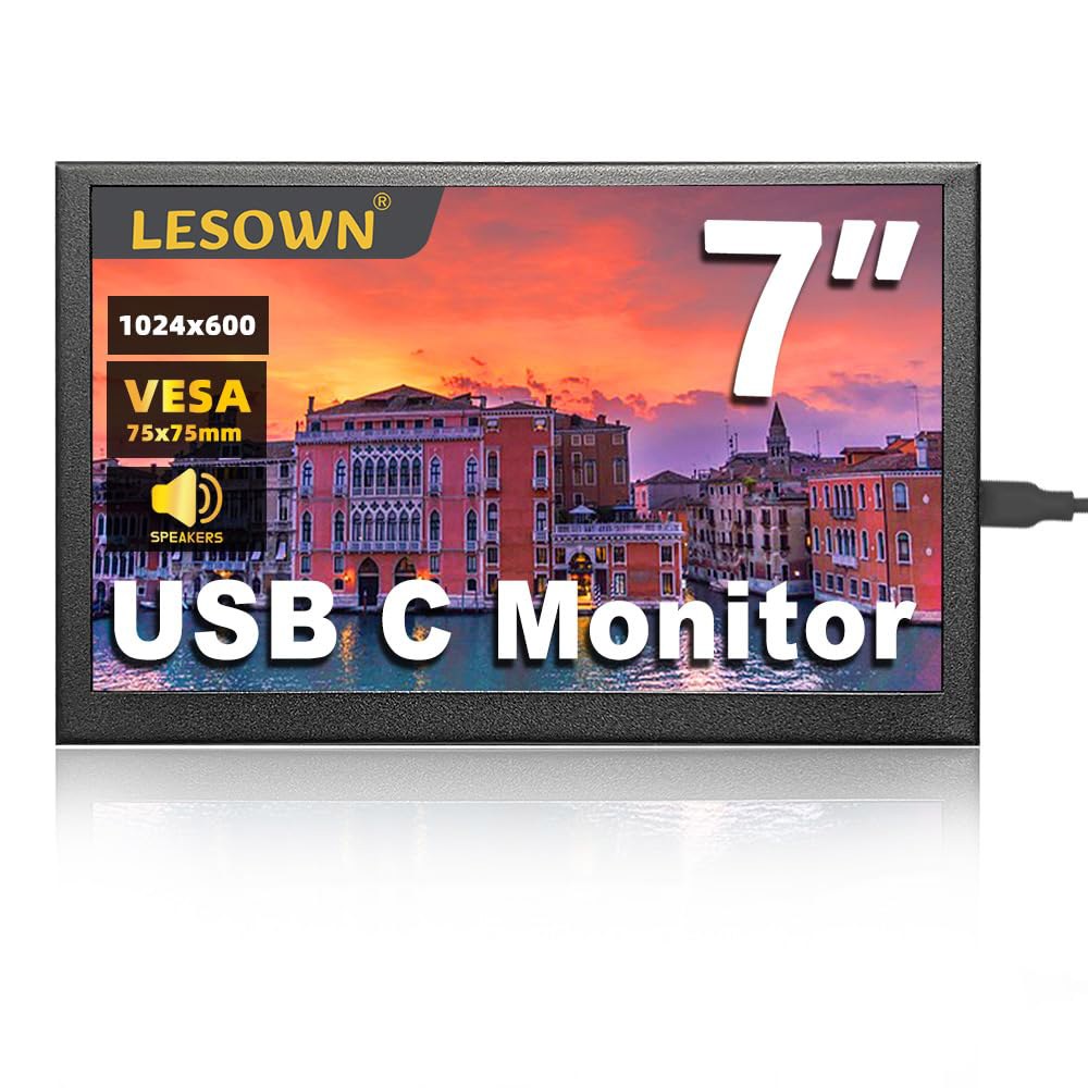LESOWN 7인치 미니 소형 모니터 내장 PC용, 노트북 휴대폰 1024x600 USB LCD 스피커(P70D) IPS 스크린 외부 디스플레이, HD C 휴대용 - 상품 이미지