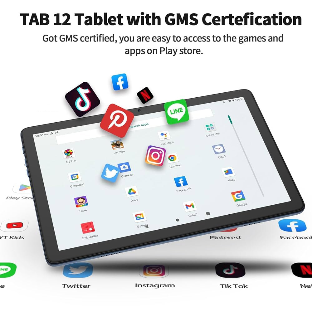 PRITOM TAB12 10인치 휴대폰 태블릿 더블 BT, 포함 WiFi, 슬롯이 HD, 코어, 안드로이드 14, 옥타 네트워크 있는 박스 4G 케이스 카드 128GB, 태블릿, - 상세 이미지 3