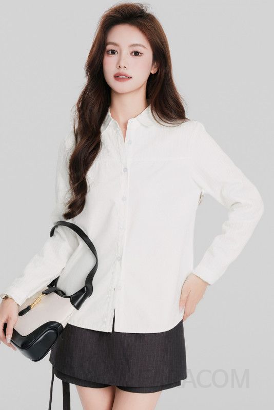 여성 데일리 루즈핏 따뜻한 기모 안감 베이직 셔츠 카라 포켓 긴팔 블라우스 오피스룩 출근룩 격식룩 정장 이너 상의 이미지 6