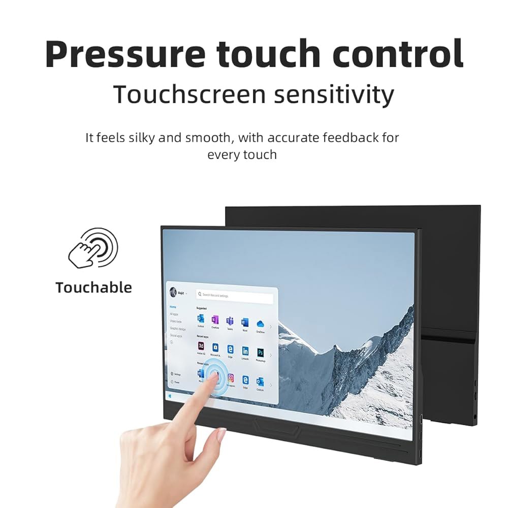 JUSTTHINK 휴대용 모니터 14인치, 터치스크린, 응답 HDMI 책상 스피커, IPS, USB-C 내장 60Hz, 0.6kg(1.3파운드), 연결, 빠른 HD 킥스탠드 마운트 - 상세 이미지 2