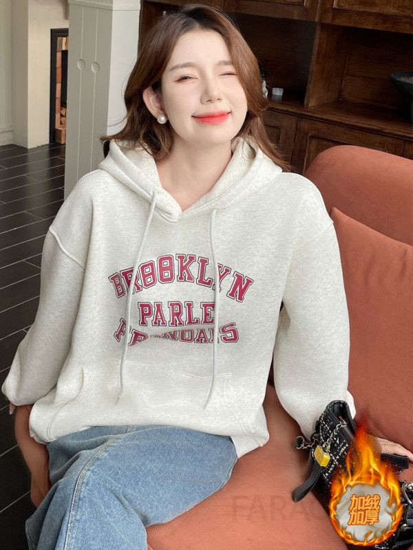 여성 루즈핏 오버핏 레터링 후드 맨투맨 데일리 캐주얼 캠핑룩 여행룩 빅사이즈 와이드핏 포켓 긴팔 티셔츠 - 상세 이미지 3