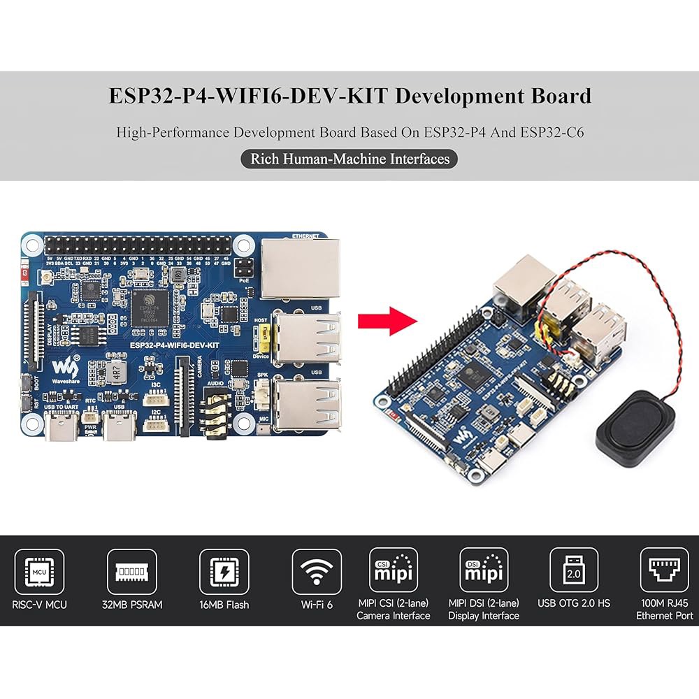 AI ESP32-P4-WIFI6-DEV-KIT 개발 보드, ESP32-P4 인터페이스, 음성 스피커 상호 포함 블루투스 Wi-Fi 5 지원, 휴먼-머신 6 ESP32-C6 풍부한 - 상세 이미지 3