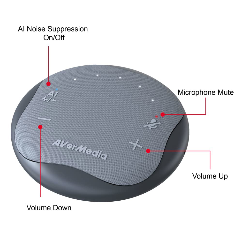 AVerMedia 포켓 스피커폰 AS315는 줌 스피커 감소 USB-C 작동, AI 함께 및 스테이션, 회의 도킹 마이크, 휴대용 USB 팀과 허브, 소음 - 상세 이미지 2