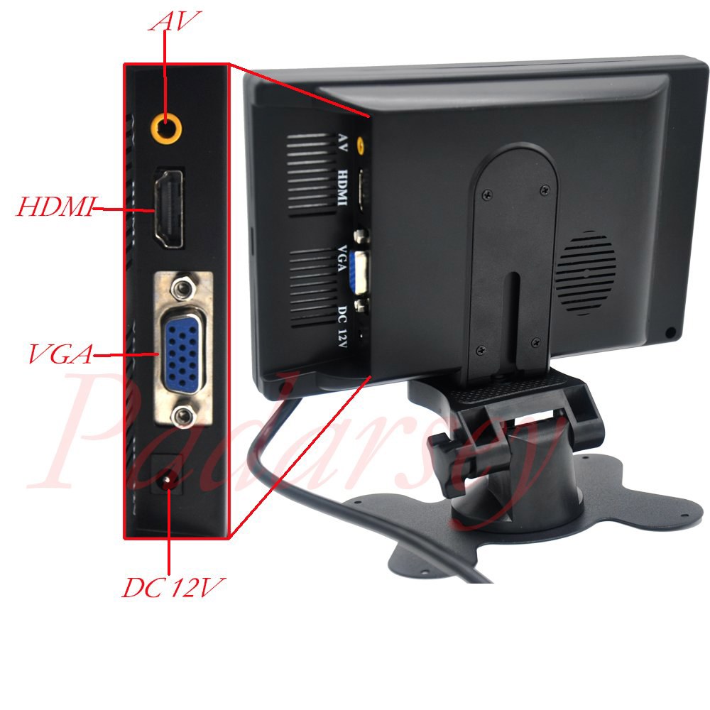 Padarsey 7인치 모니터 HDMI - 스크린 HD 스피커 LCD DVR 디스플레이 1024x600 VGA 내장 AV CCTV 파이 B+ PC 3 컴퓨터 TFT 라즈베리 차량용 - 상세 이미지 3