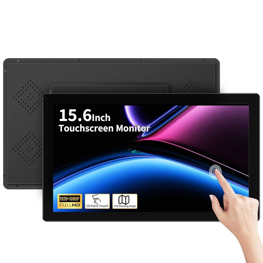 터치스크린 모니터 15.6인치 10포인트 터치 HDMI, VESA VGA 1920 산업용 내장 FHD POI/POS/키오스크/자동화, 장치 모니터, 및 스크린 x 스피커, 1080 - 상품 이미지
