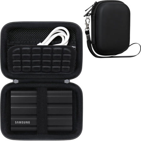[해외]삼성 T7 쉴드 휴대용 SSD 1TB 2TB 4TB용 RAIAL 하드 캐리링 케이스 외장 드라이브 보관 여행 가방 USB 케이블 액세서리용 메시 포켓 블랙