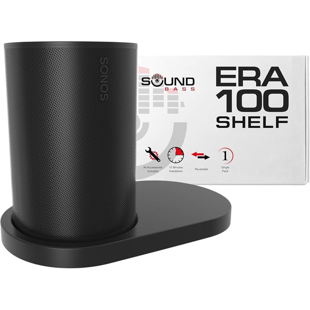 ERA100 선반 벽 마운트, 블랙, (1개) 싱글 코드 하드웨어 100 스피커와 장착 브래킷, ERA 호환, 관리, Sonos Black - 상품 이미지