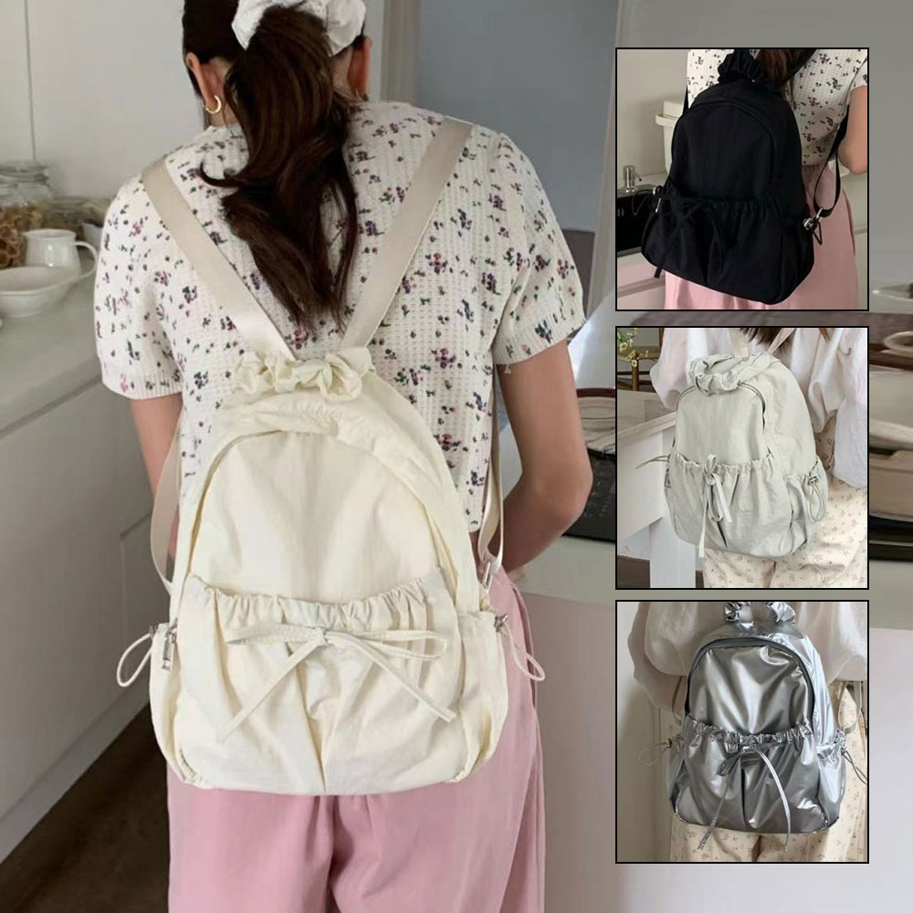 가벼운 캐주얼 미니 백팩 아담한 미니멀 배낭 작은 리본 셔링 데일리 경량 백팩 - 상품 이미지