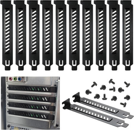 [해외]12개 PCI 슬롯 커버 스테인리스 스틸 방진 PC 케이스 통풍 나사 포함 최적의 공기 흐름 및 방진(블랙)