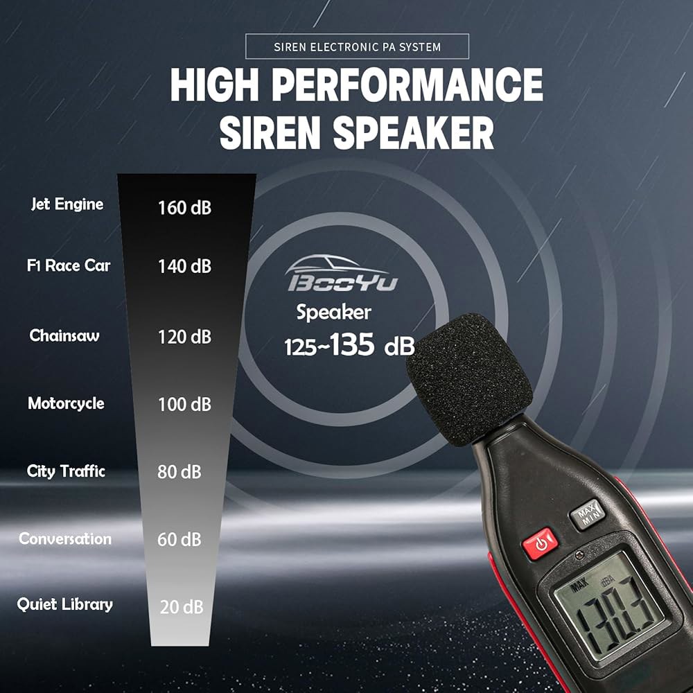 BooYu 12V 100W Police Emergency Siren Speaker for Vehicles Truck, 9Tone Black Steel Horn Alarm PA Sy - 상세 이미지 2