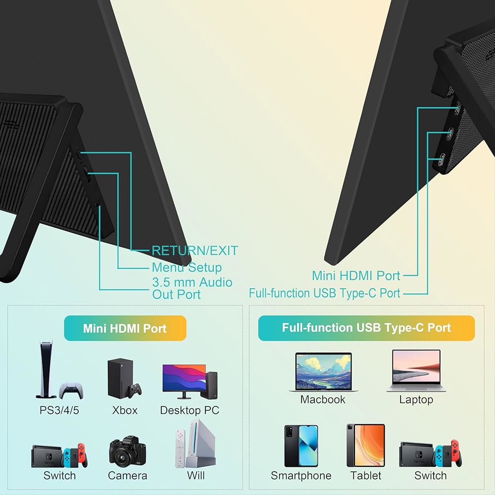 Tpsmtdis 18.5인치 휴대용 모니터, 노트북 Sw-Itch, 태블릿, PC, 120Hz 여행용 듀얼 스피커, FHD 맥, 앤 플레이 플러그 PS3/4/5용 Xbox, 외장 - 상세 이미지 3