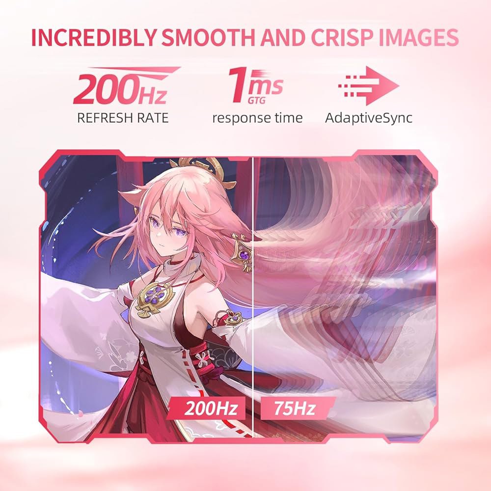 CUNPU 27인치 파스텔 핑크 게이밍 DP 180/200Hz QHD DCI-P3, 모니터 적응형 2560x1440 가능한 조절 GTG 스탠드, IPS 모니터, 90 높이/회전/틸 - 상세 이미지 3