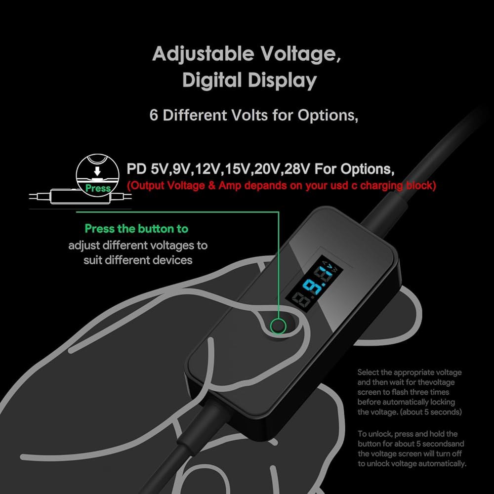 HKY 2.1m(7피트) USB C - 스피커 적합 DC 5V-9V-12V-15V-20V-28V 조절 어댑터, 폰 범용 고속 키트 충전기 노트북 출력 충전 15피스 커넥터 가능한 - 상세 이미지 2