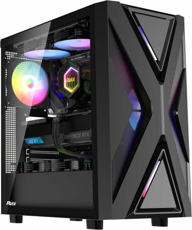 [해외]RUIX CV203 ATX 미드타워 PC 케이스 120mm RGB 팬 4개 사전 설치 조명 강화 유리 USB 3.0 다용도 높은 통풍 성능 - 블랙 Black