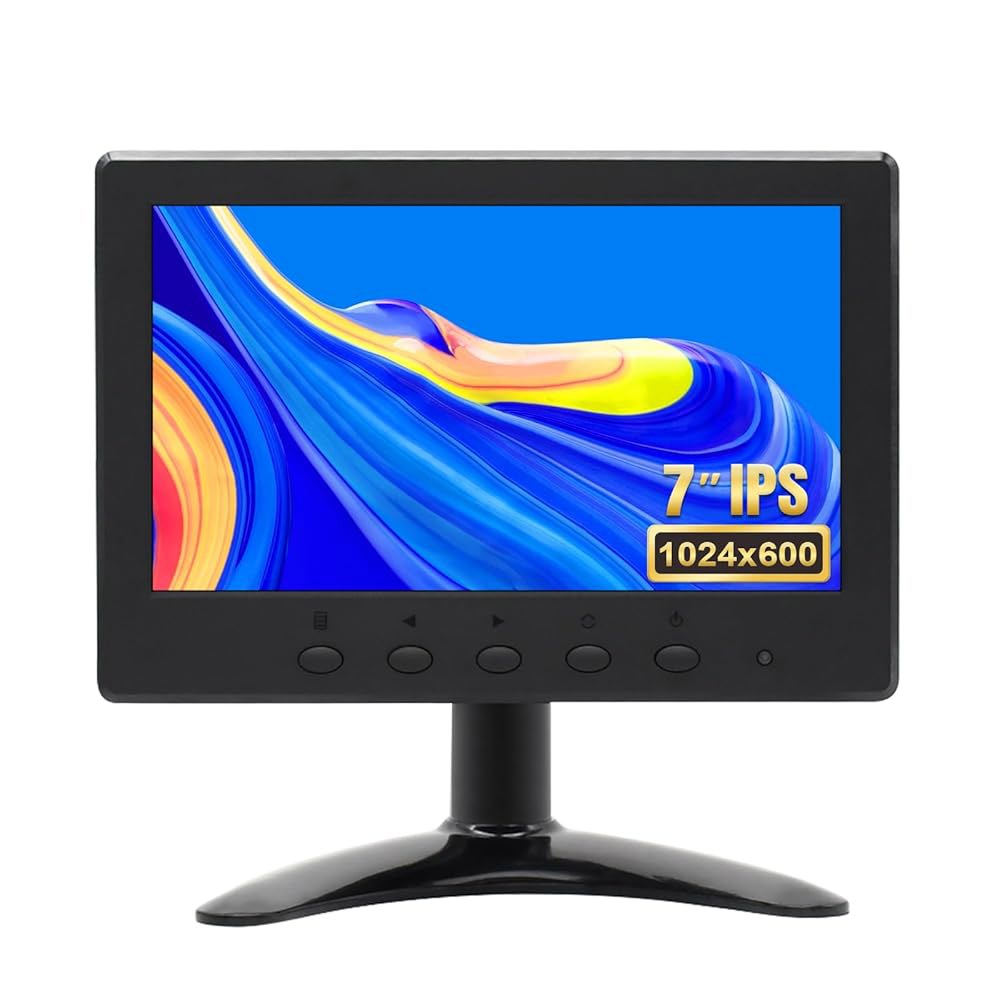 OSCY 17.8cm(7인치) 소형 모니터 미니 입력 초소형 및 스피커 내장, HDMI AV 제어 PC/맥/TV/라즈/카메라/게임/CCTV용 듀얼 BNC 원격 1024x600 VG - 상품 이미지