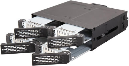 [해외]5.25인치 베이용 ICY DOK 4 Bay 2.5 SAS/SATA HDD/SSD 메탈 모바일 랙 인클로저(팬 컨트롤 포함) | ToughArmor MB607SP-B