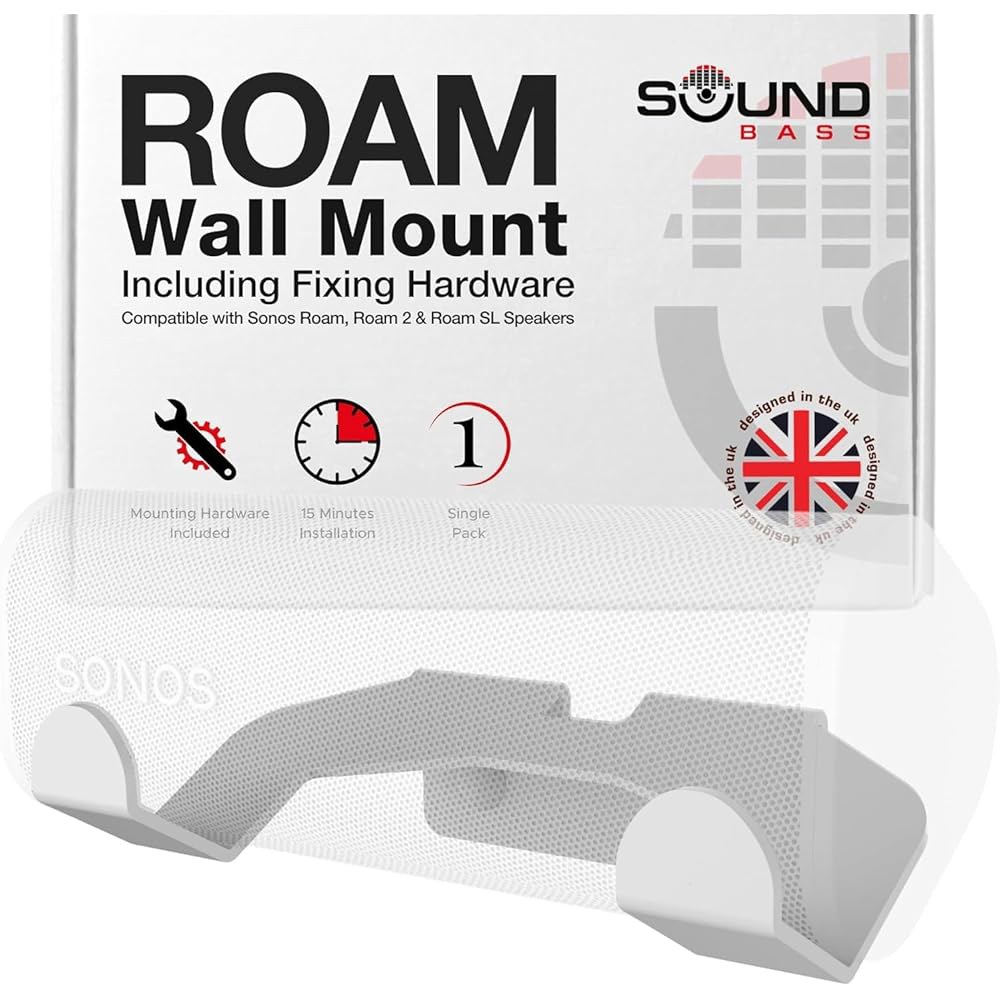 Sound Bass Roam 벽 마운트 SL과 싱글 포함, 브래킷, 화이트, 및 Roam, 영국에서 키트 2 Sonos (1개), 호환, 디자인 장착 Black - 상품 이미지