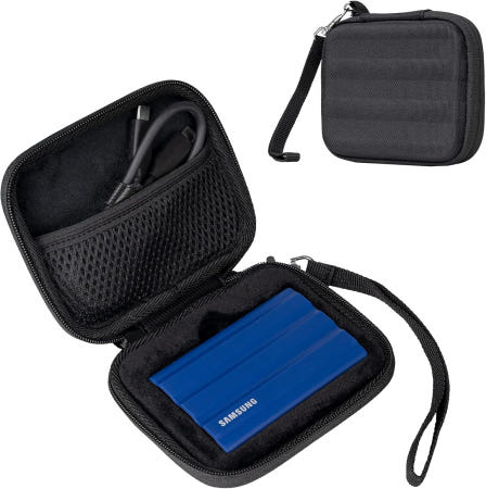 [해외]삼성 T7 실드 외장 SSD용 프로케이스 휴대용 케이스 솔리드 스테이트 드라이브 USB 3.2 1TB 2TB -블랙 케이블 타이 2개 포함 하드 EVA 충격 방지 Black