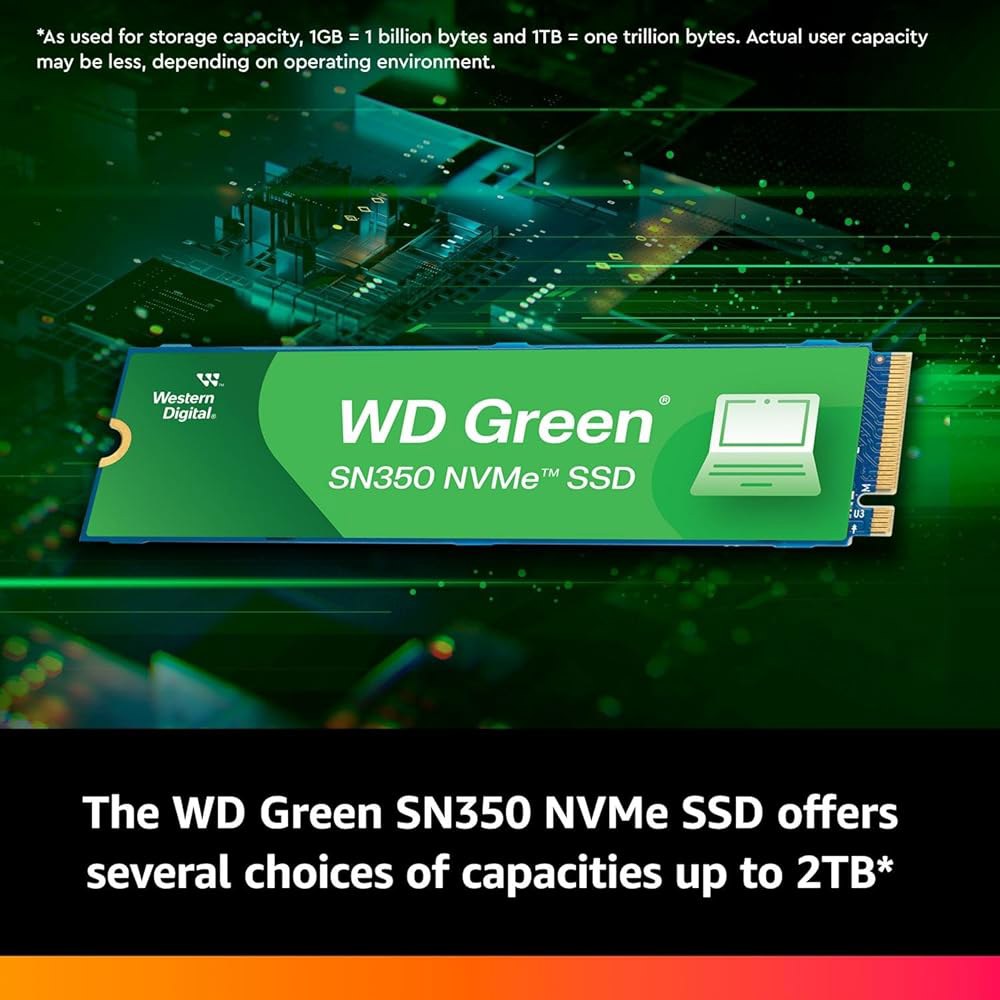 웨스턴 디지털 500GB WD 그린 SN350 NVMe 내장 SSD 솔리드 스테이트 드라이브 - Gen3 PCIe, M.2 2280, 최대 2,400MB/s WDS500G2G0C - 상세 이미지 3