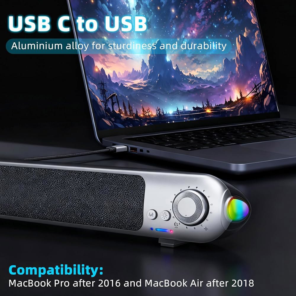 odopodop Computer Speakers for Desktop PC with 7 - Color Pulsating LED, 10W Output, Bluetooth & USB - 상세 이미지 2