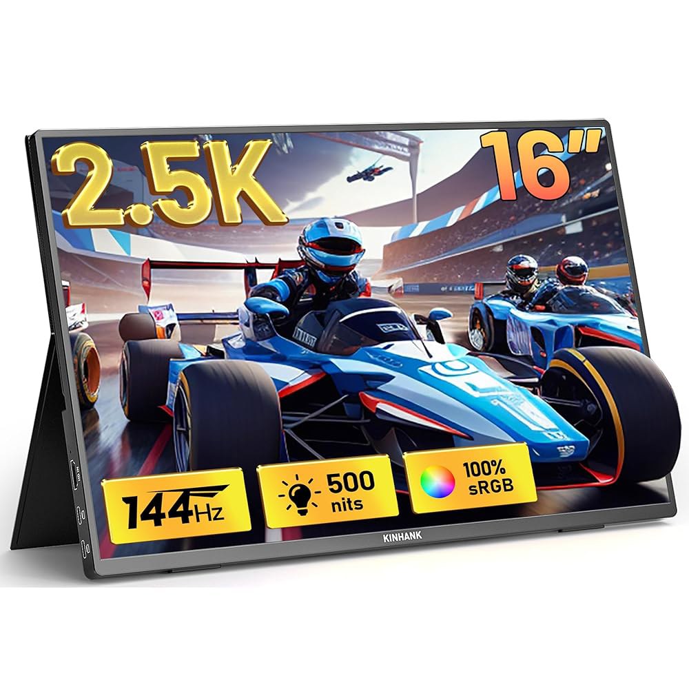 2.5K 144Hz 휴대용 게이밍 모니터 16인치, 포함 플러그 USB-C/HDMI용 앤 sRGB, P-S4/5, 500nits, (K16G) 맥, 2560x1600, 노트북, - 상품 이미지