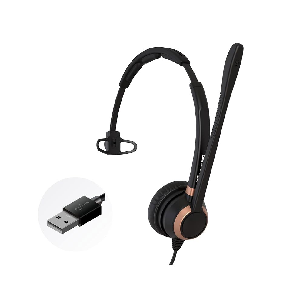 Discover D711U 프로페셔널 싱글 스피커 Avaya, PC, RingCentral 헤드셋 웹엑스, Jabber, USB 팀, 맥용 가능 등과 노트북, 줌, 호환 유선 - 상품 이미지