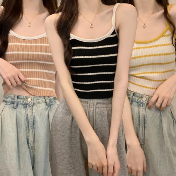 단가라 여성 줄무늬 나시 캐주얼 여자 민소매 나시 스트라이프 여름 - 상품 이미지